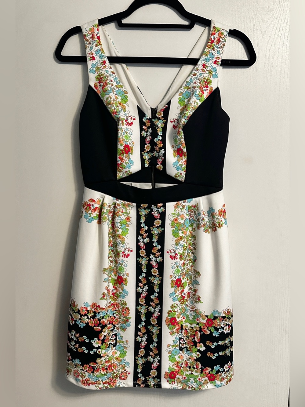 Ukrainian Floral Print Contrast Mini Dress in Black and White